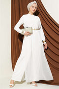 Waist-Tie Chiffon Jumpsuit, Ecru