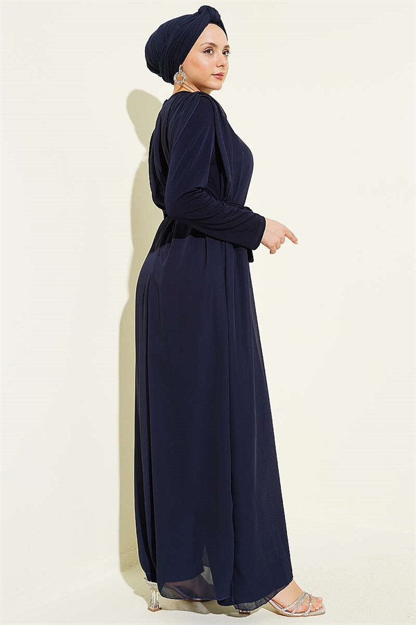 Navy Blue Chiffon Jumpsuit with Belt