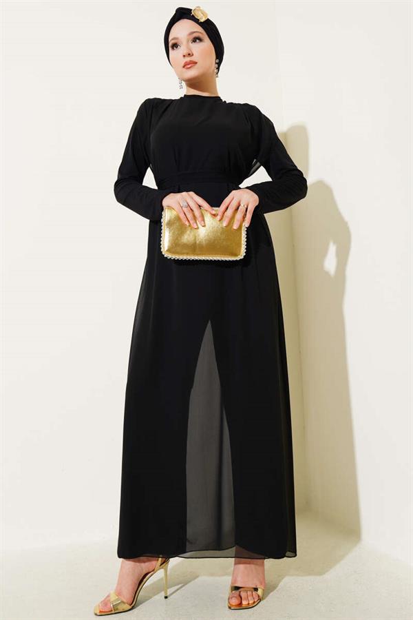 Tied Waist Chiffon Jumpsuit Black