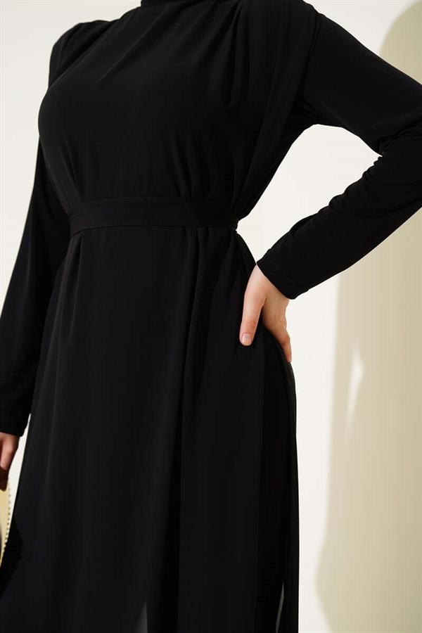 Tied Waist Chiffon Jumpsuit Black
