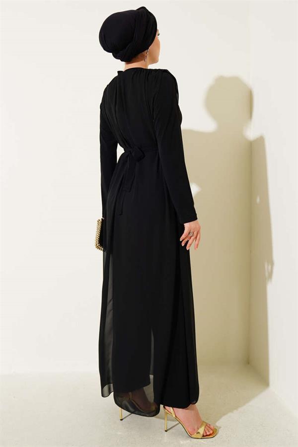 Tied Waist Chiffon Jumpsuit Black