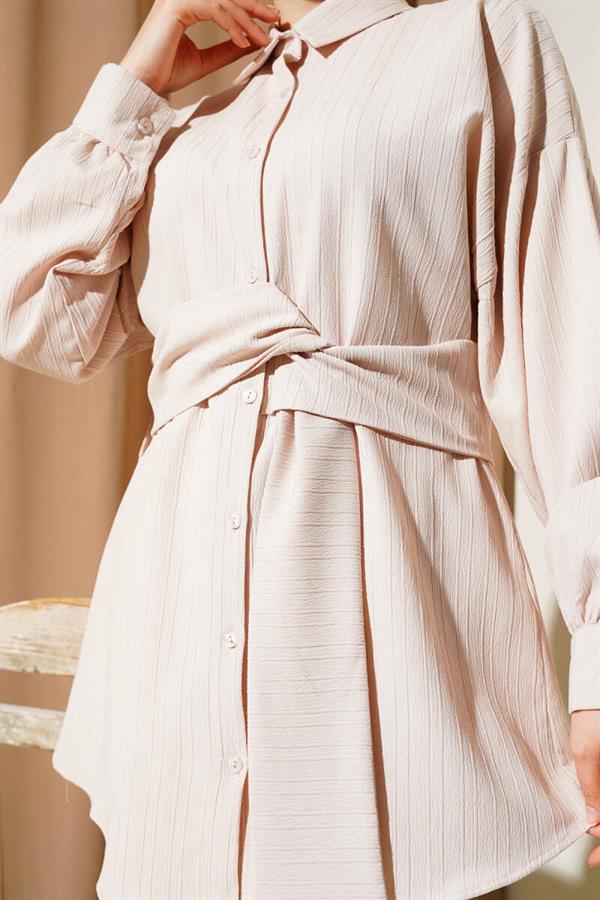 Waist Belted Shirt Beige