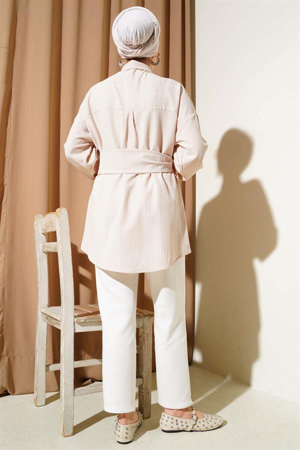 Waist Belted Shirt Beige