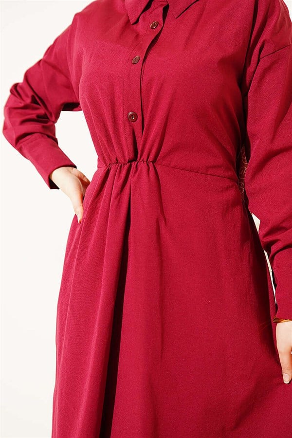 Burgundy Terry Cotton Dress with Belt