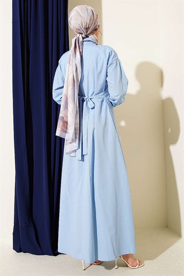 Blue Terry Cotton Dress with Belt