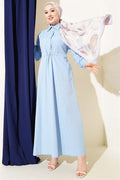 Blue Terry Cotton Dress with Belt