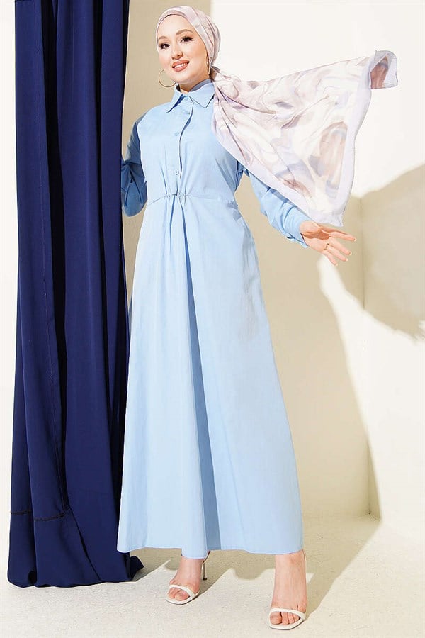 Blue Terry Cotton Dress with Belt