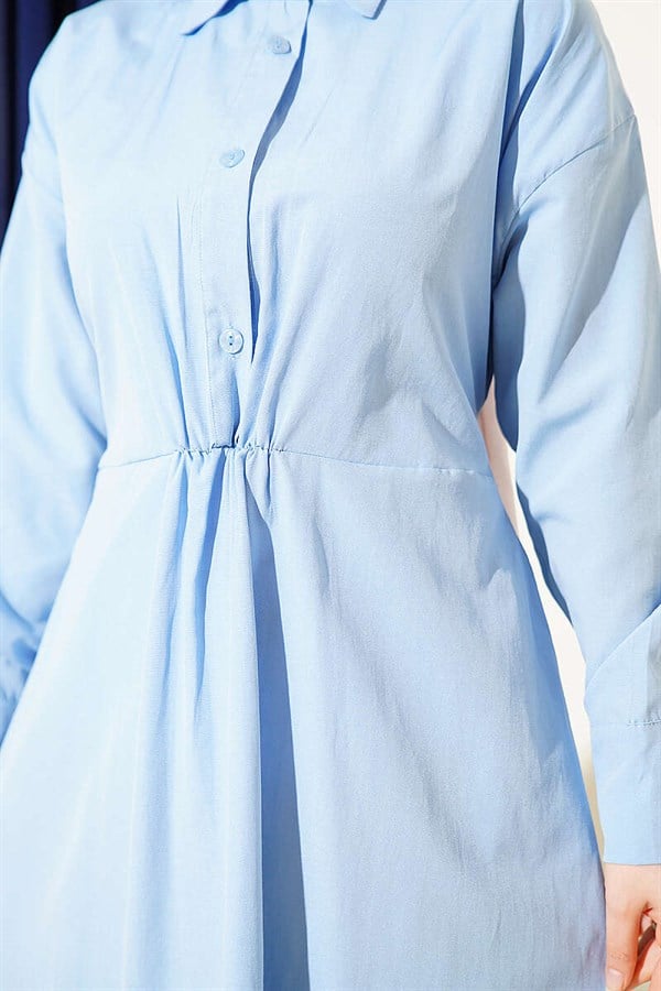 Blue Terry Cotton Dress with Belt