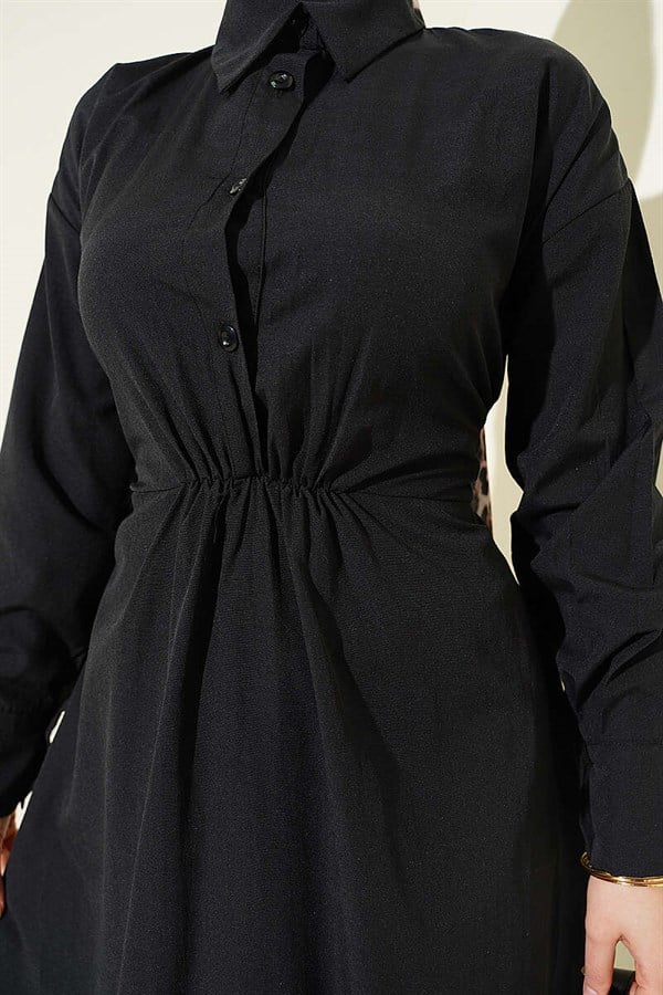 Black Terry Cotton Dress with Belt