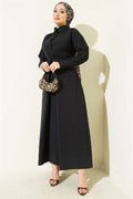 Black Terry Cotton Dress with Belt