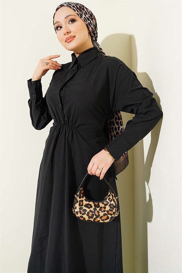 Black Terry Cotton Dress with Belt