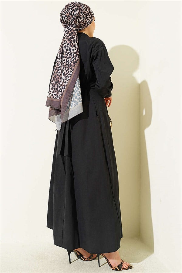 Black Terry Cotton Dress with Belt