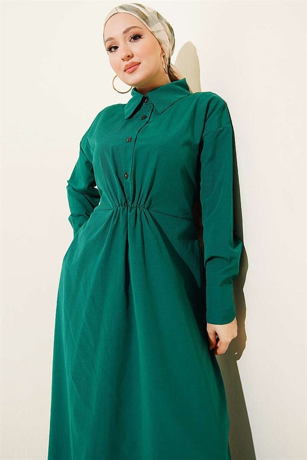 Emerald Red Terry Cotton Dress with Belt