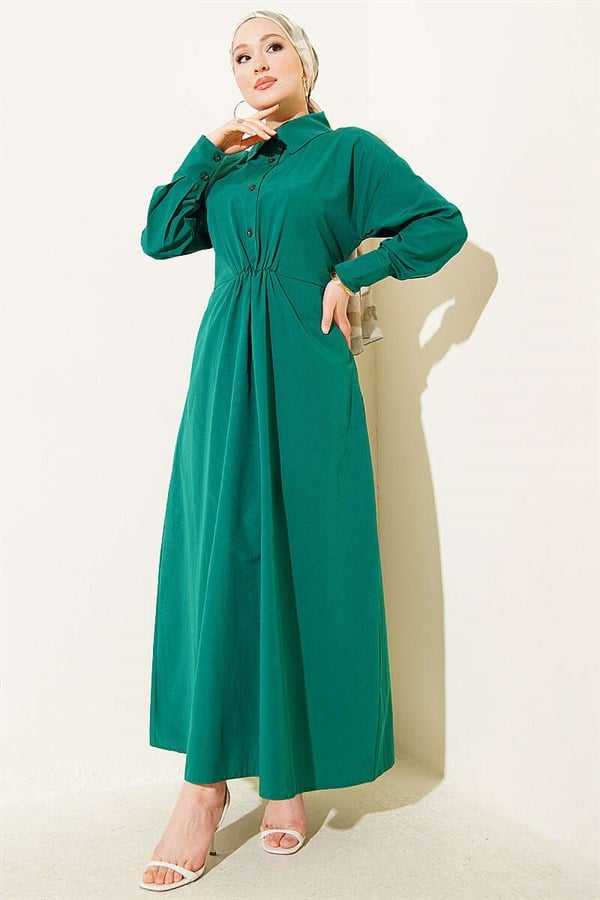 Emerald Red Terry Cotton Dress with Belt