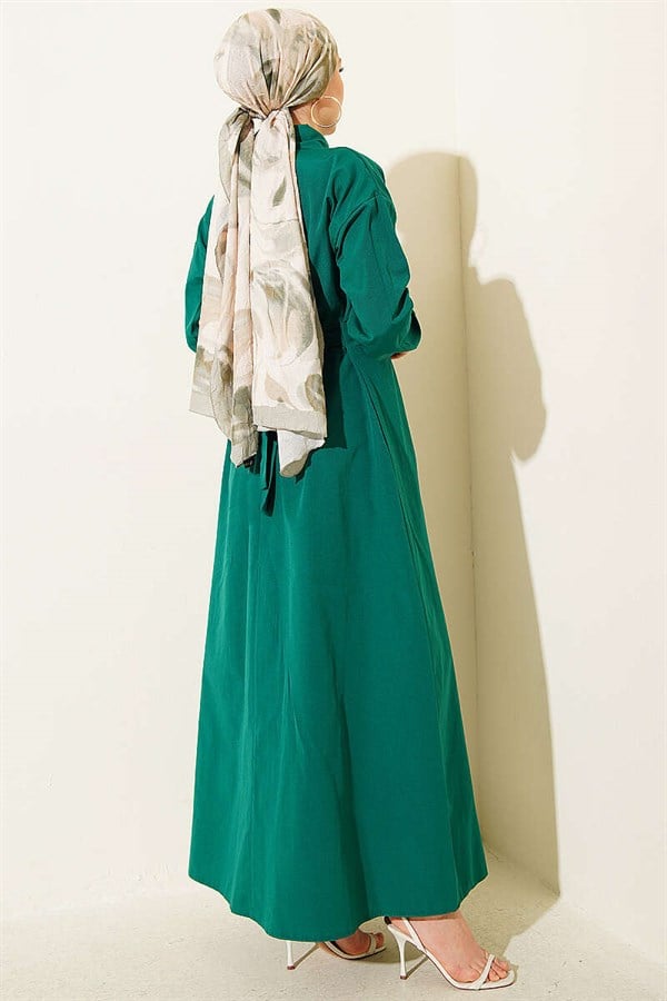 Emerald Red Terry Cotton Dress with Belt