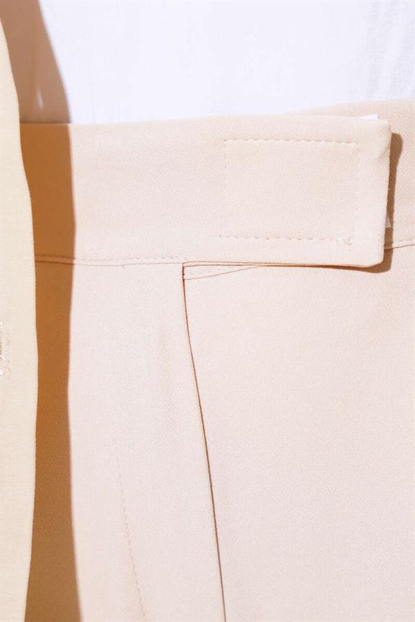 Velcro Waist Wide Leg Trousers Beige