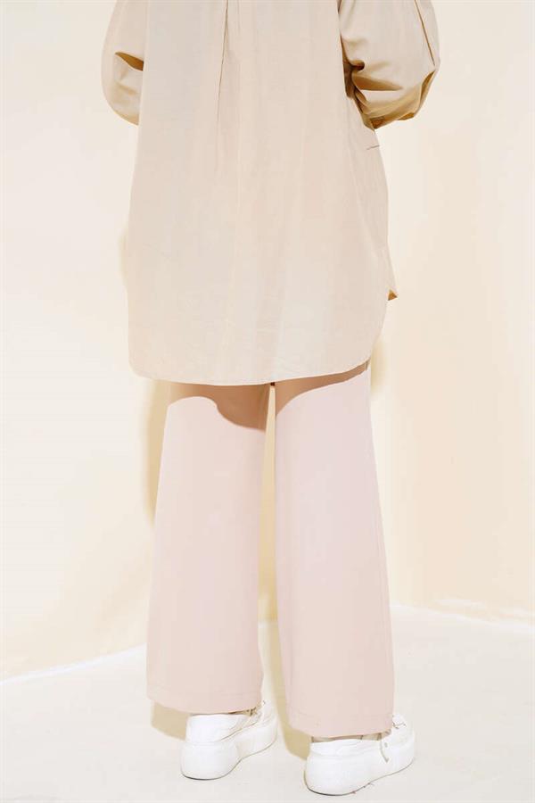Velcro Waist Wide Leg Trousers Beige