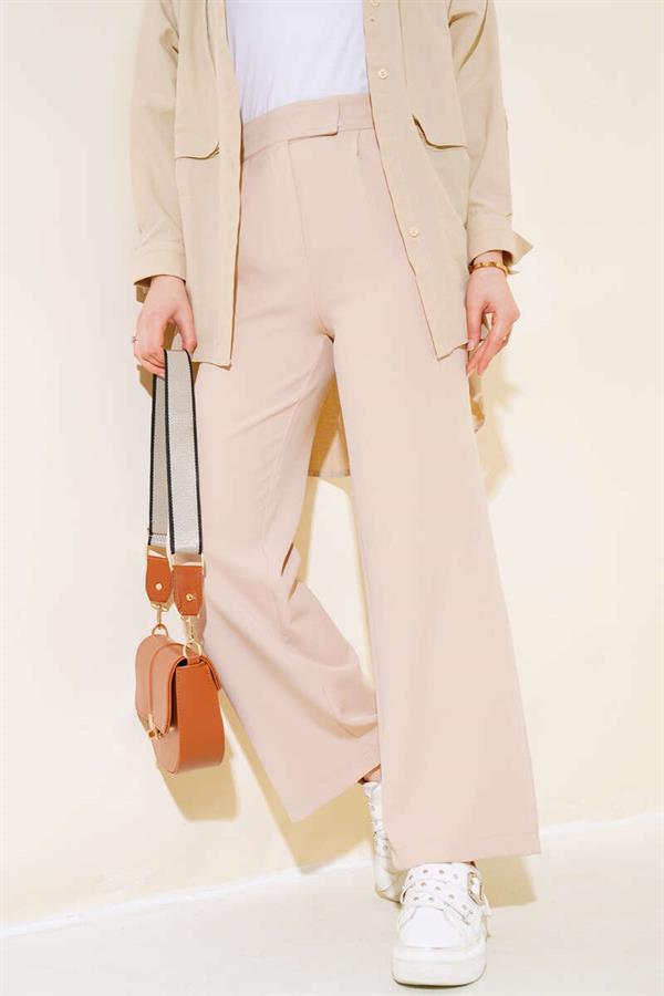 Velcro Waist Wide Leg Trousers Beige