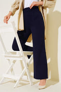 Velcro Waist Wide Leg Trousers Navy Blue