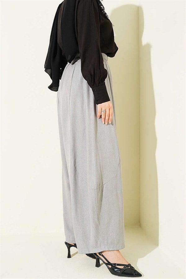 Button-Waist Pleated Harem Pants Grey