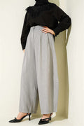 Button-Waist Pleated Harem Pants Grey
