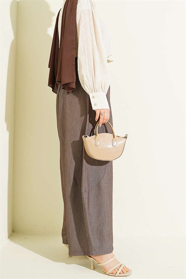 Button-Waisted Pleated Harem Pants, Brown