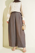 Button-Waisted Pleated Harem Pants, Brown