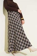 Camel Checked Bell Skirt with Zipper Waist