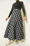 Checked Bell Skirt with Zipper Waist, Khaki