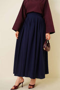 Navy Blue Pleated Skirt with Zipper Waist