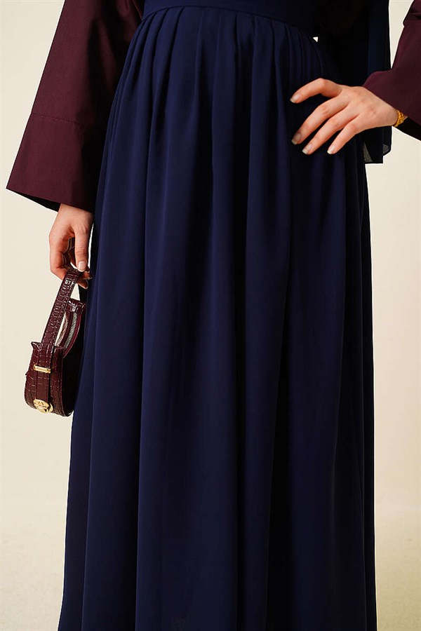 Navy Blue Pleated Skirt with Zipper Waist