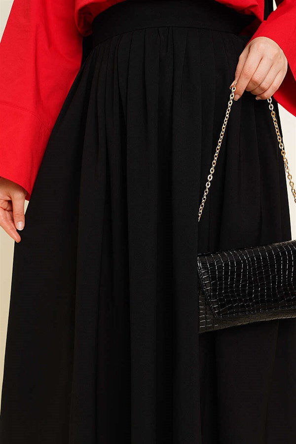Black Pleated Skirt with Zipper Waist