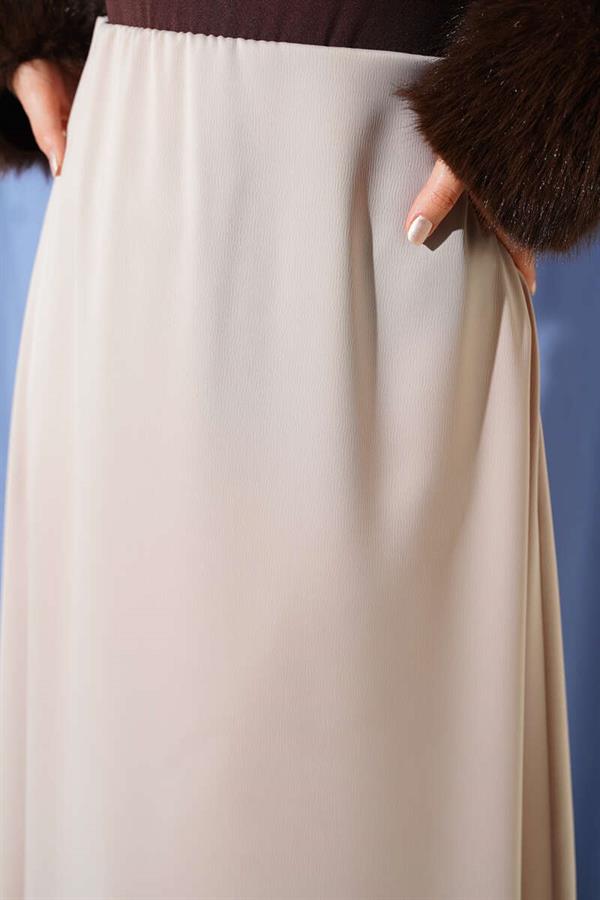 Satin Skirt with Zipper Waist, Beige