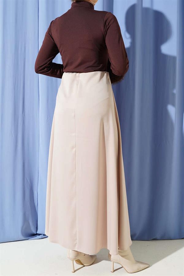 Satin Skirt with Zipper Waist, Beige