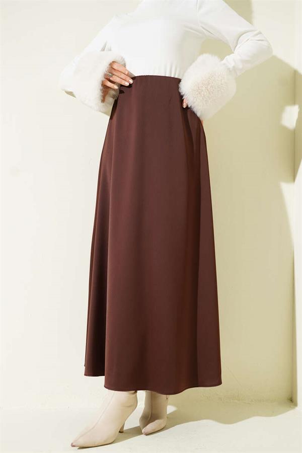 Satin Skirt with Zipper Waist, Brown