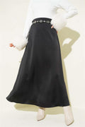 Black Satin Skirt with Zipper Waist