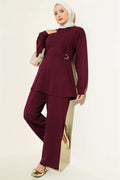 Loisha 2 Piece Set with Gold Buckle Waistband, Plum