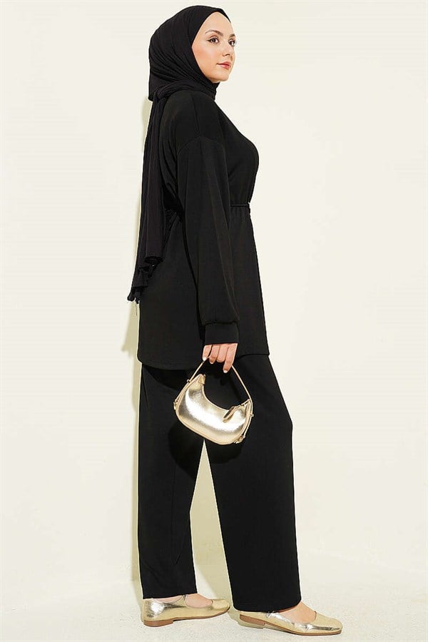 Loisha 2 Piece Set with Gold Buckle Waistband, Black