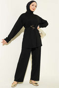 Loisha 2 Piece Set with Gold Buckle Waistband, Black
