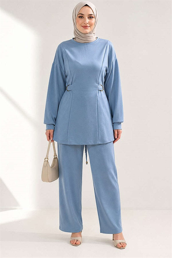 Loysa 2 Piece Set with Gold Buckle Waistband, Baby Blue