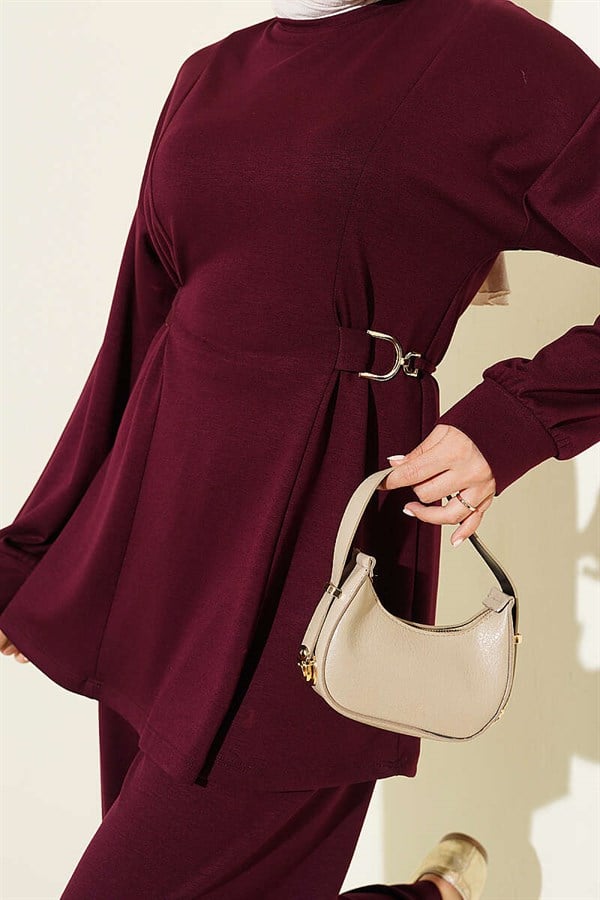Loisha 2 Piece Set with Gold Buckle Waistband, Plum