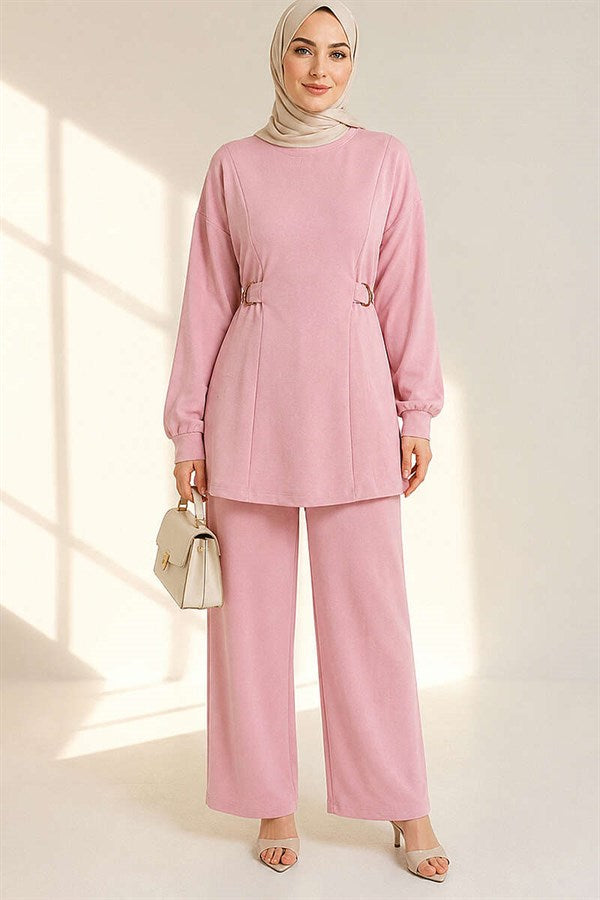 Loisha 2 Piece Set with Gold Buckle Waistband, Pink