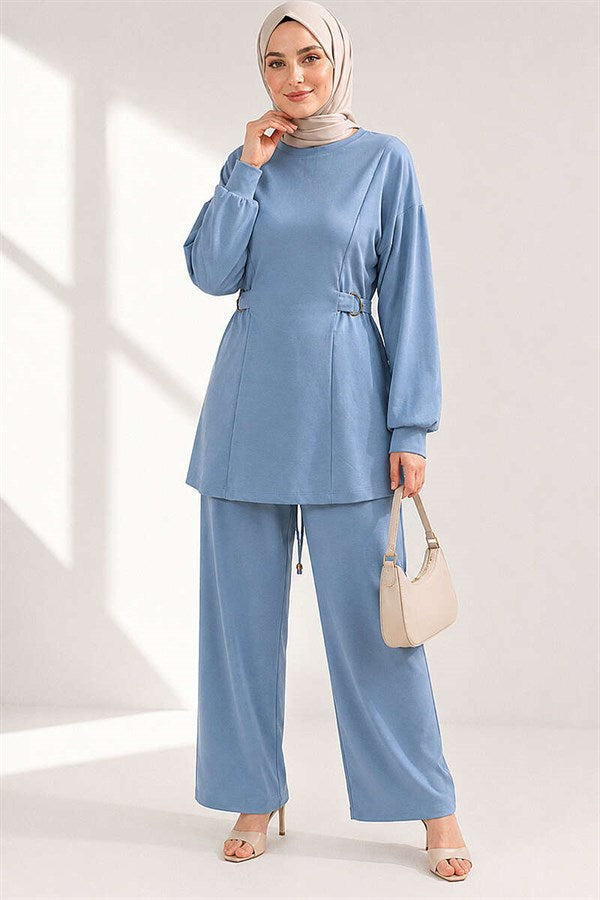 Loysa 2 Piece Set with Gold Buckle Waistband, Baby Blue