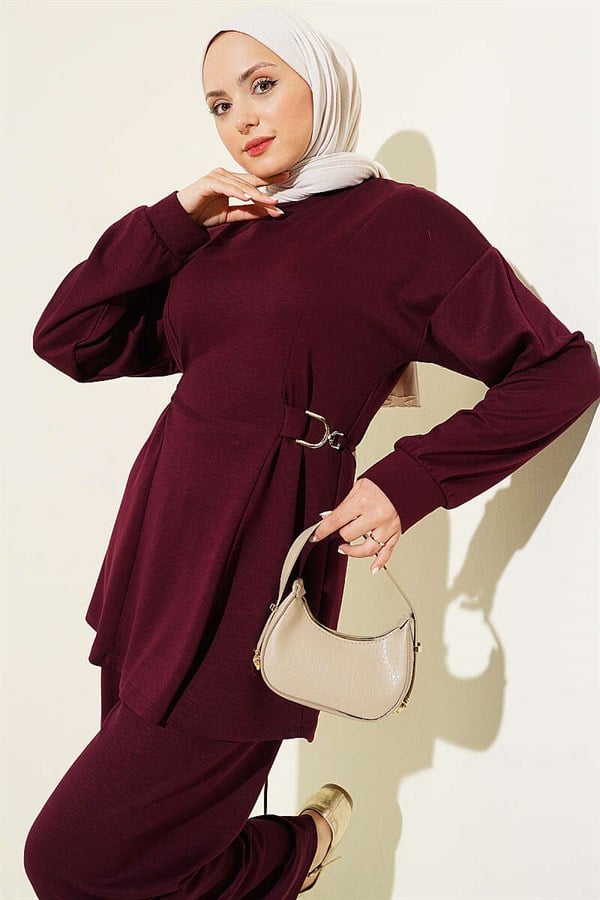 Loisha 2 Piece Set with Gold Buckle Waistband, Plum