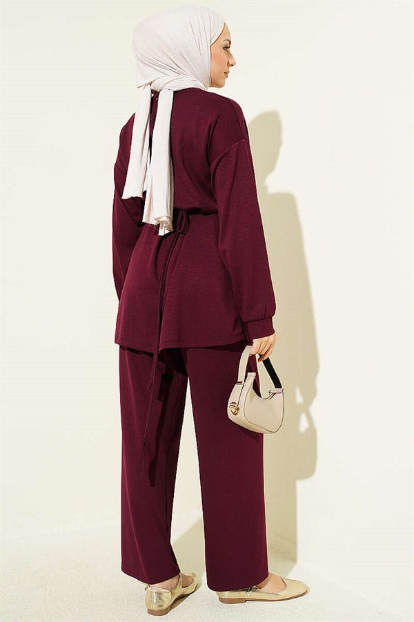 Loisha 2 Piece Set with Gold Buckle Waistband, Plum