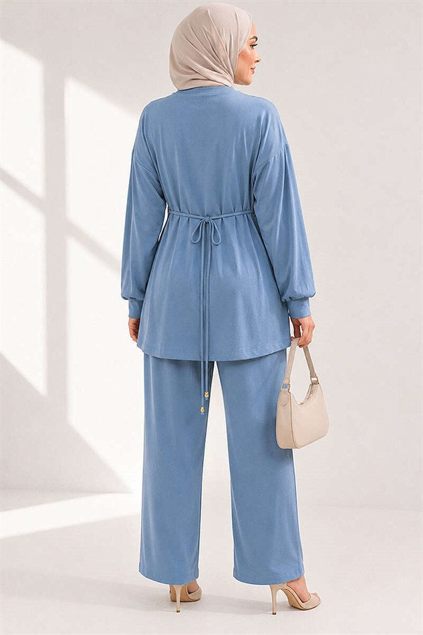 Loysa 2 Piece Set with Gold Buckle Waistband, Baby Blue
