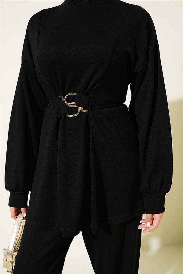 Loisha 2 Piece Set with Gold Buckle Waistband, Black