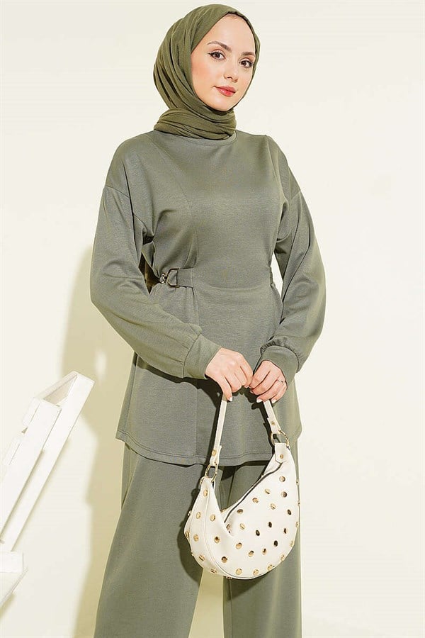 Loisha 2 Piece Set with Gold Buckle Waistband, Light Green