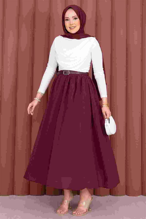 Burgundy Sporty Summer Skirt with Belt and Pockets