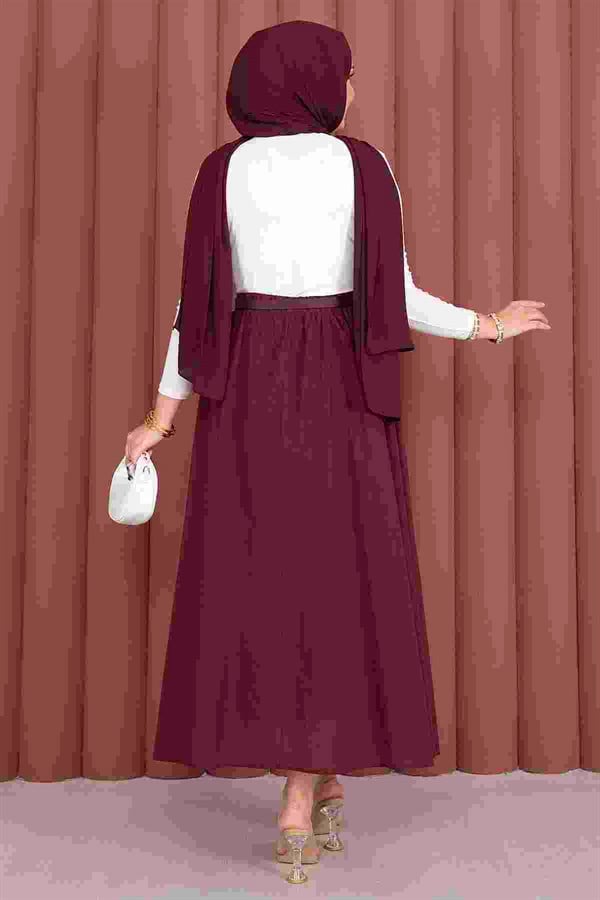 Burgundy Sporty Summer Skirt with Belt and Pockets